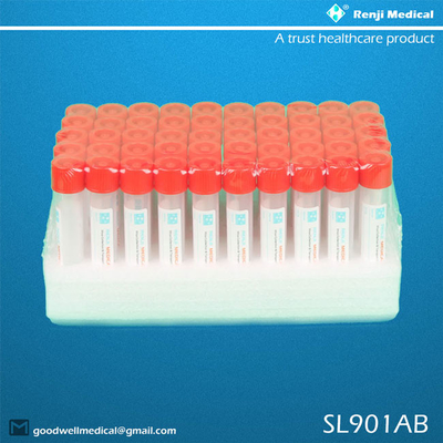 O tubo superior vermelho estéril da coleção de espécime reuniu o material de nylon oral médico